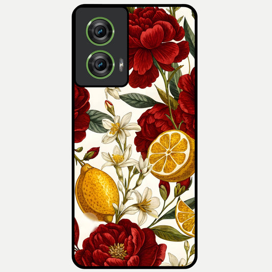  Lemon Rose Charm Glass Case For Moto Edge 50 Fusion back cover – full design glossy printed glass finish