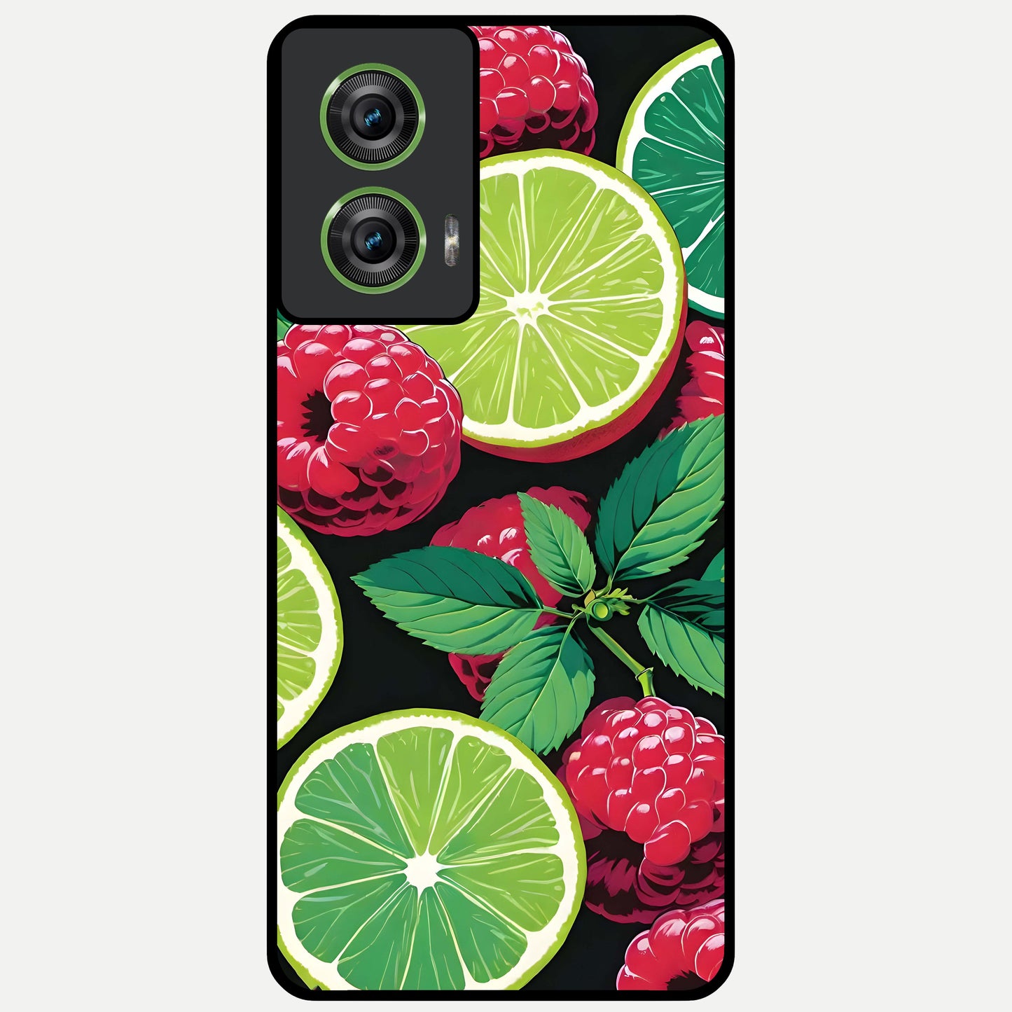  Lime and Raspberry Pattern Glass Case For Moto Edge 50 Fusion back cover – full design glossy printed glass finish
