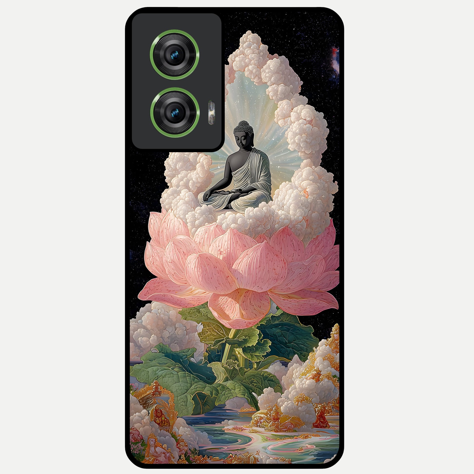  Lotus Divine Peace Glass Case For Moto Edge 50 Fusion back cover – full design glossy printed glass finish