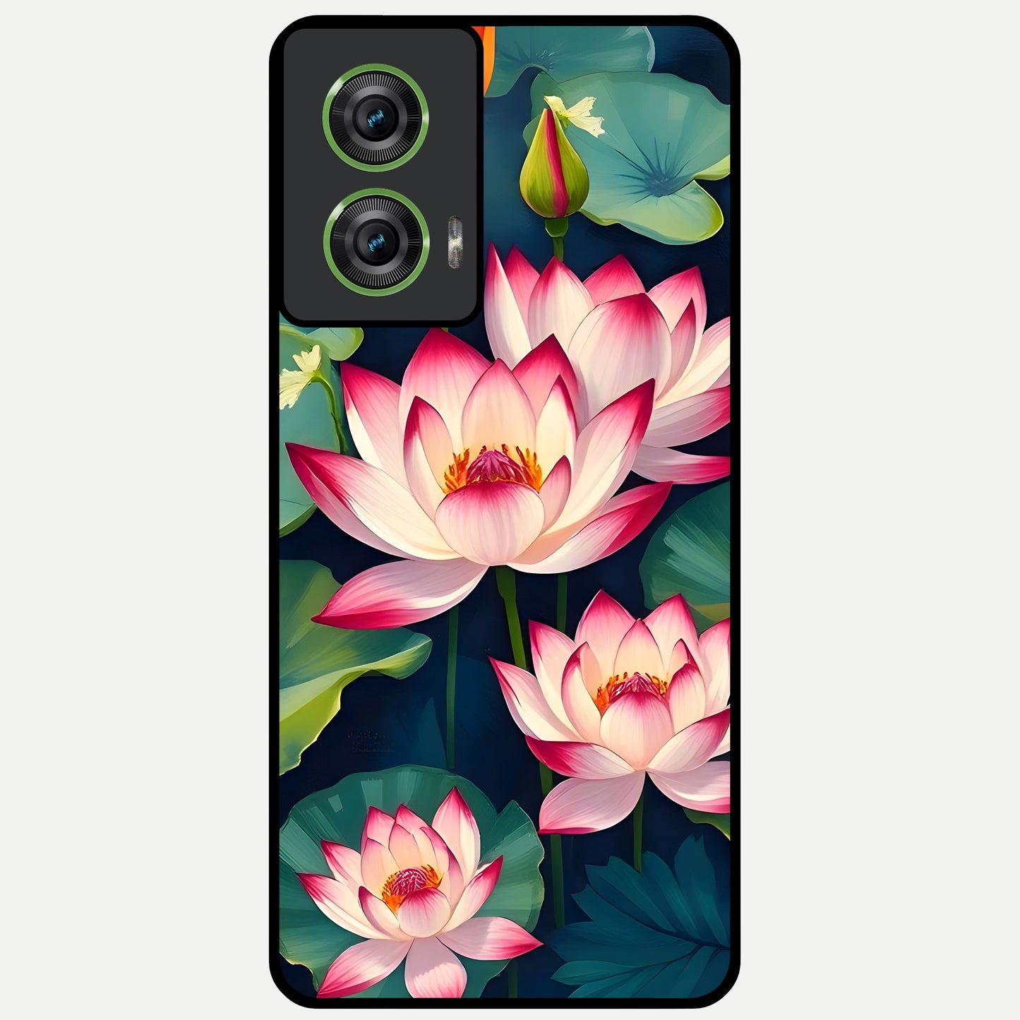  Lotus Dream Serenity Glass Case For Moto Edge 50 Fusion back cover – full design glossy printed glass finish