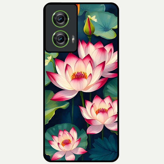  Lotus Dream Serenity Glass Case For Moto Edge 50 Fusion back cover – full design glossy printed glass finish