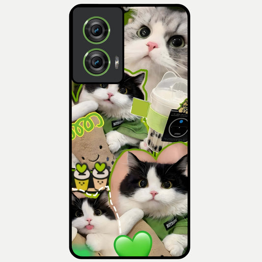  Matcha Cats Mood Glass Case For Moto Edge 50 Fusion back cover – full design glossy printed glass finish