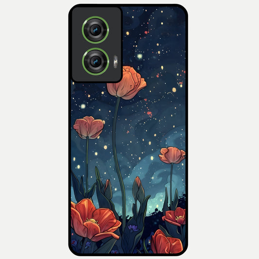  Midnight Tulip Glow Glass Case For Moto Edge 50 Fusion back cover – full design glossy printed glass finish