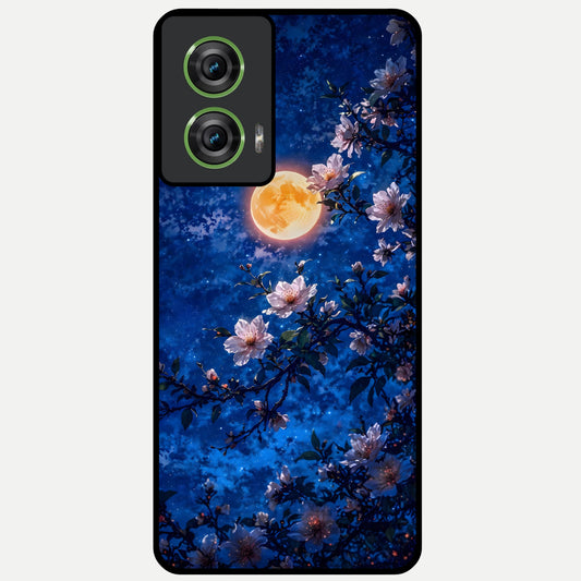  Moonlit Blossoms Night Glass Case For Moto Edge 50 Fusion back cover – full design glossy printed glass finish