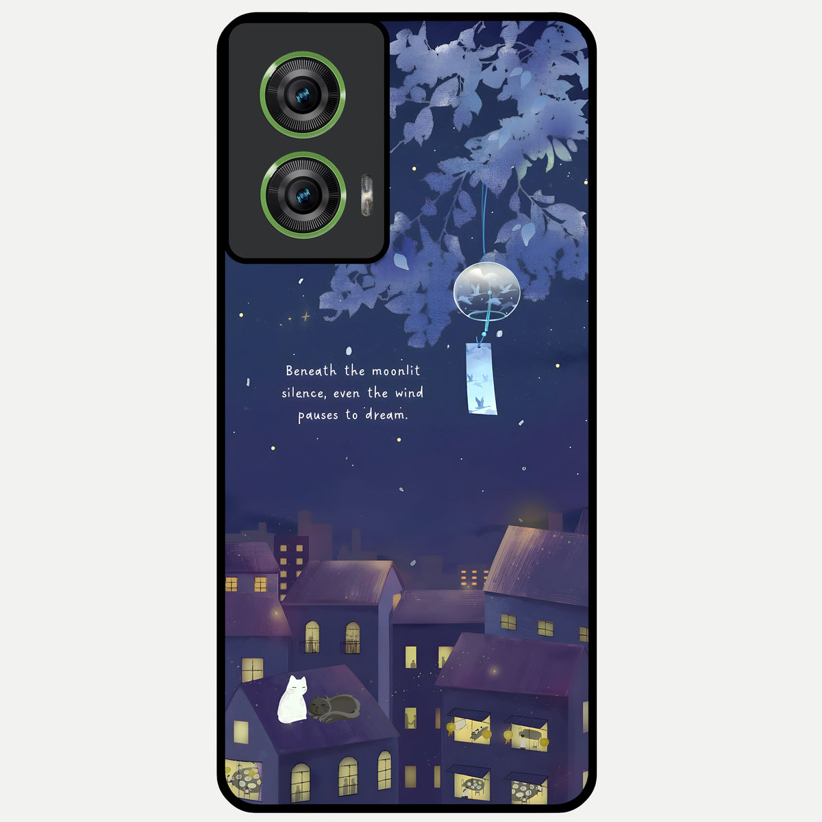  Moonlit Cat Silence Glass Case For Moto Edge 50 Fusion back cover – full design glossy printed glass finish