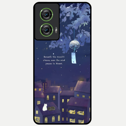  Moonlit Cat Silence Glass Case For Moto Edge 50 Fusion back cover – full design glossy printed glass finish