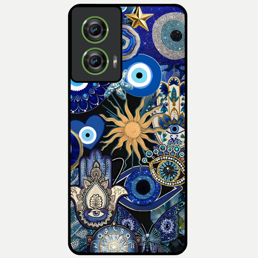  Mystic Blue Evil Eye Glass Case For Moto Edge 50 Fusion back cover – full design glossy printed glass finish