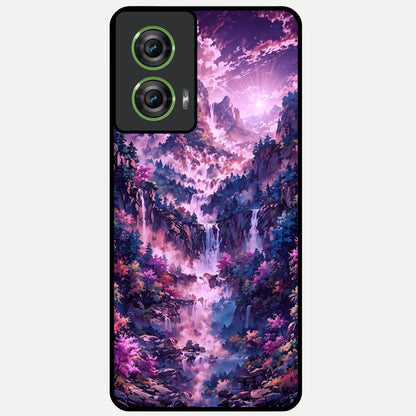  Mystic Cascade Peaks Glass Case For Moto Edge 50 Fusion back cover – full design glossy printed glass finish