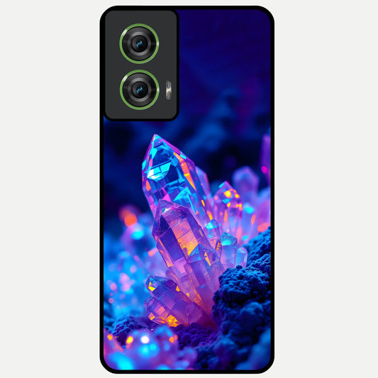  Neon Aura Shards Glass Case For Moto Edge 50 Fusion back cover – full design glossy printed glass finish