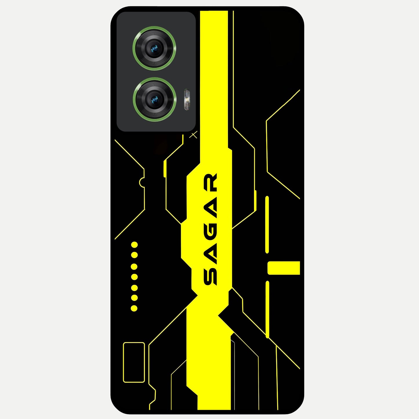  Neon CYBERPUNK Custom Name Glass Case For Moto Edge 50 Fusion back cover – full design glossy printed glass finish
