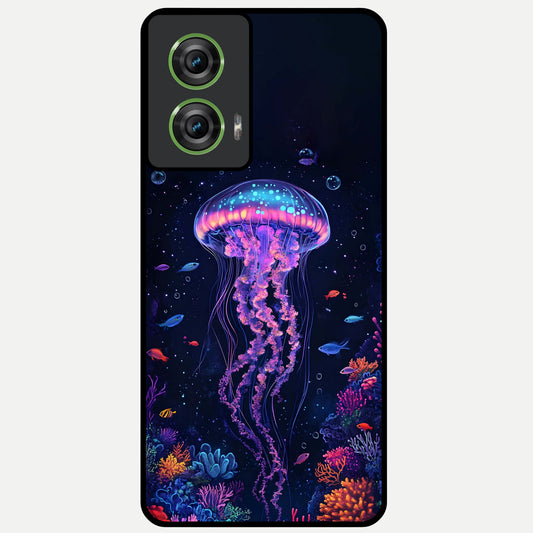  Neon Jellyfish Glass Case For Moto Edge 50 Fusion back cover – full design glossy printed glass finish