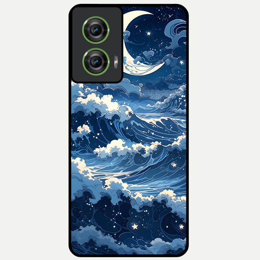  Ocean Moon Waves Glass Case For Moto Edge 50 Fusion back cover – full design glossy printed glass finish