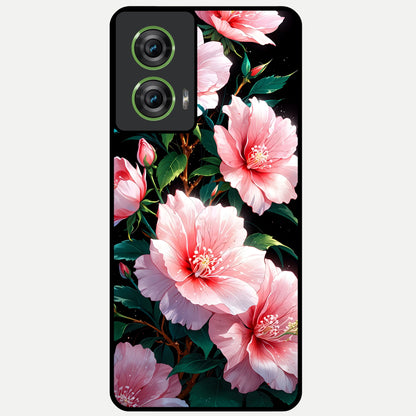  Peach Flower Glass Case For Moto Edge 50 Fusion back cover – full design glossy printed glass finish