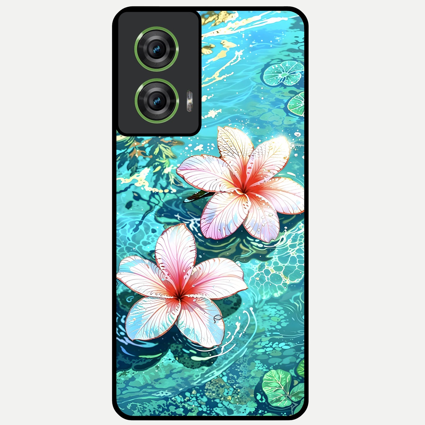  Pink Flowers in Water Glass Case For Moto Edge 50 Fusion back cover – full design glossy printed glass finish