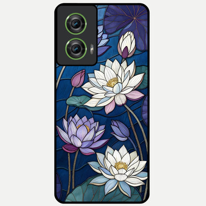  Purple Lotus Stained Glass Case For Moto Edge 50 Fusion back cover – full design glossy printed glass finish