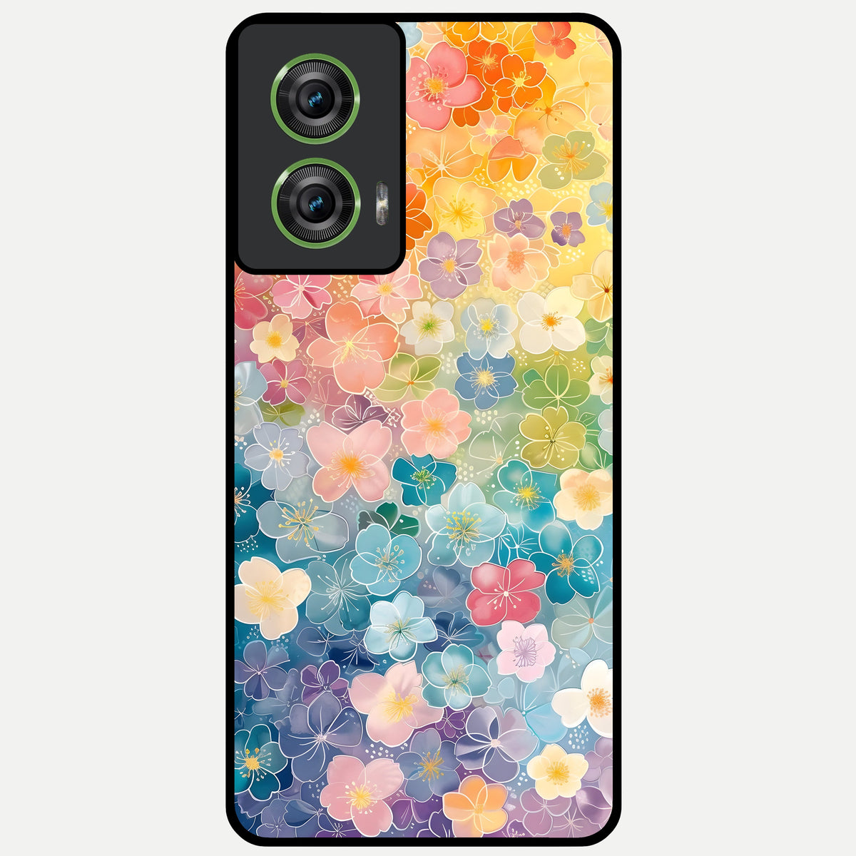  Rainbow Blossom Burst Glass Case For Moto Edge 50 Fusion back cover – full design glossy printed glass finish