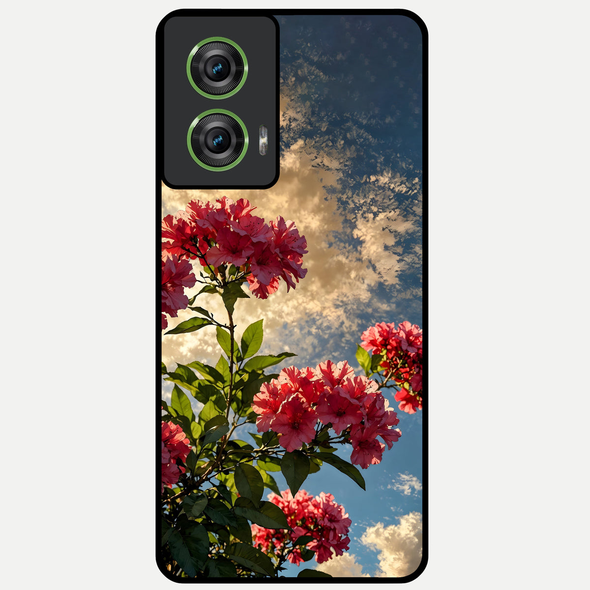  Red Bloom Skies Glass Case For Moto Edge 50 Fusion back cover – full design glossy printed glass finish