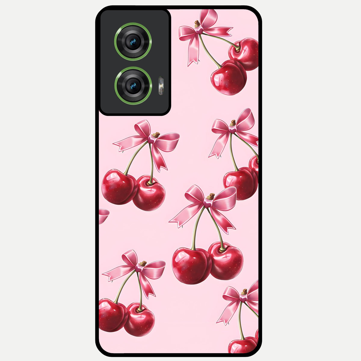  Red Cherries Pattern Glass Case For Moto Edge 50 Fusion back cover – full design glossy printed glass finish