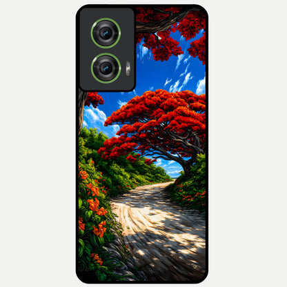  Red Trees Pathway Glass Case For Moto Edge 50 Fusion back cover – full design glossy printed glass finish