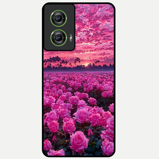  Rose Sunset Valley Glass Case For Moto Edge 50 Fusion back cover – full design glossy printed glass finish