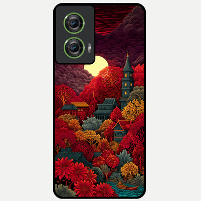  Scarlet Autumn Temple Glass Case For Moto Edge 50 Fusion back cover – full design glossy printed glass finish