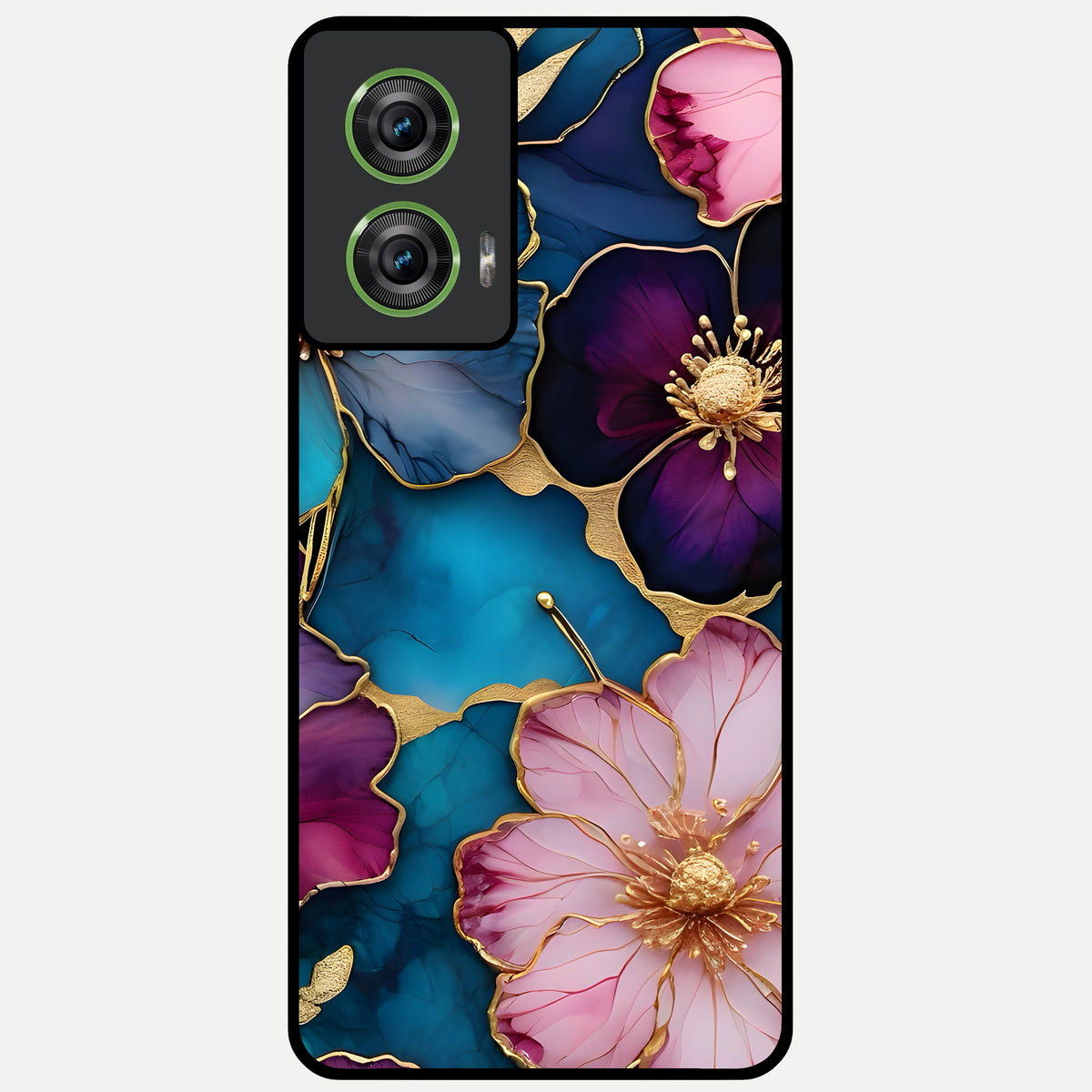  Sparkle Floral Glass Case For Moto Edge 50 Fusion back cover – full design glossy printed glass finish