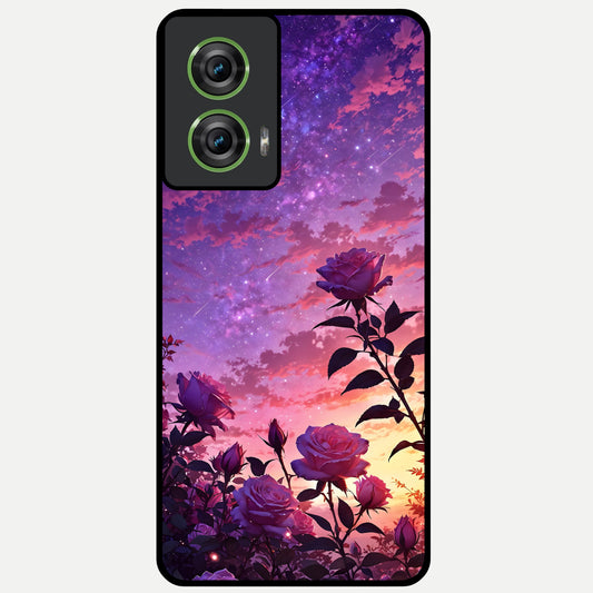  Starlit Rose Twilight Glass Case For Moto Edge 50 Fusion back cover – full design glossy printed glass finish