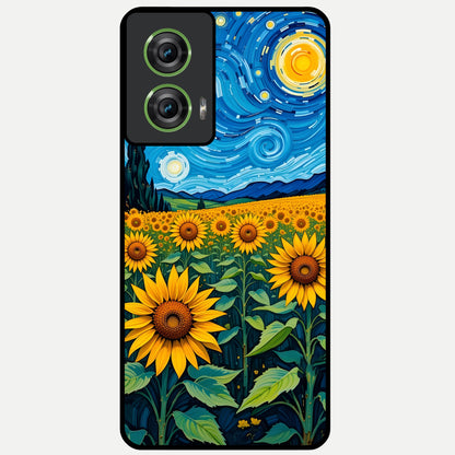  Starry Sunflower Dreams Glass Case For Moto Edge 50 Fusion back cover – full design glossy printed glass finish