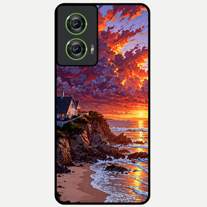  Sunset House By Sea Glass Case For Moto Edge 50 Fusion back cover – full design glossy printed glass finish