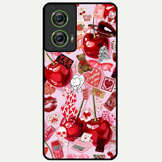  Sweet Cherry Chaos Glass Case For Moto Edge 50 Fusion back cover – full design glossy printed glass finish