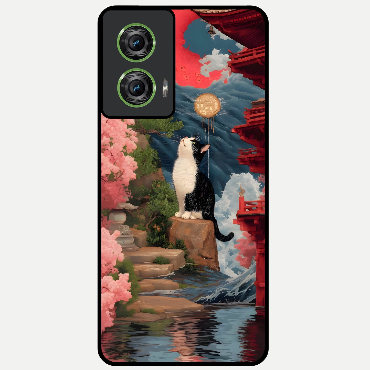  Temple Cat Scenery Glass Case For Moto Edge 50 Fusion back cover – full design glossy printed glass finish
