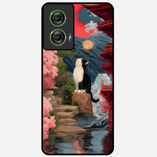  Temple Cat Scenery Glass Case For Moto Edge 50 Fusion back cover – full design glossy printed glass finish