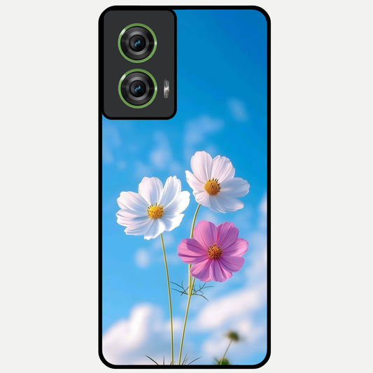  Tripple Flowers With Sky Glass Case For Moto Edge 50 Fusion back cover – full design glossy printed glass finish