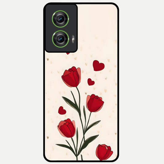  Tulip With Heart Glass Case For Moto Edge 50 Fusion back cover – full design glossy printed glass finish