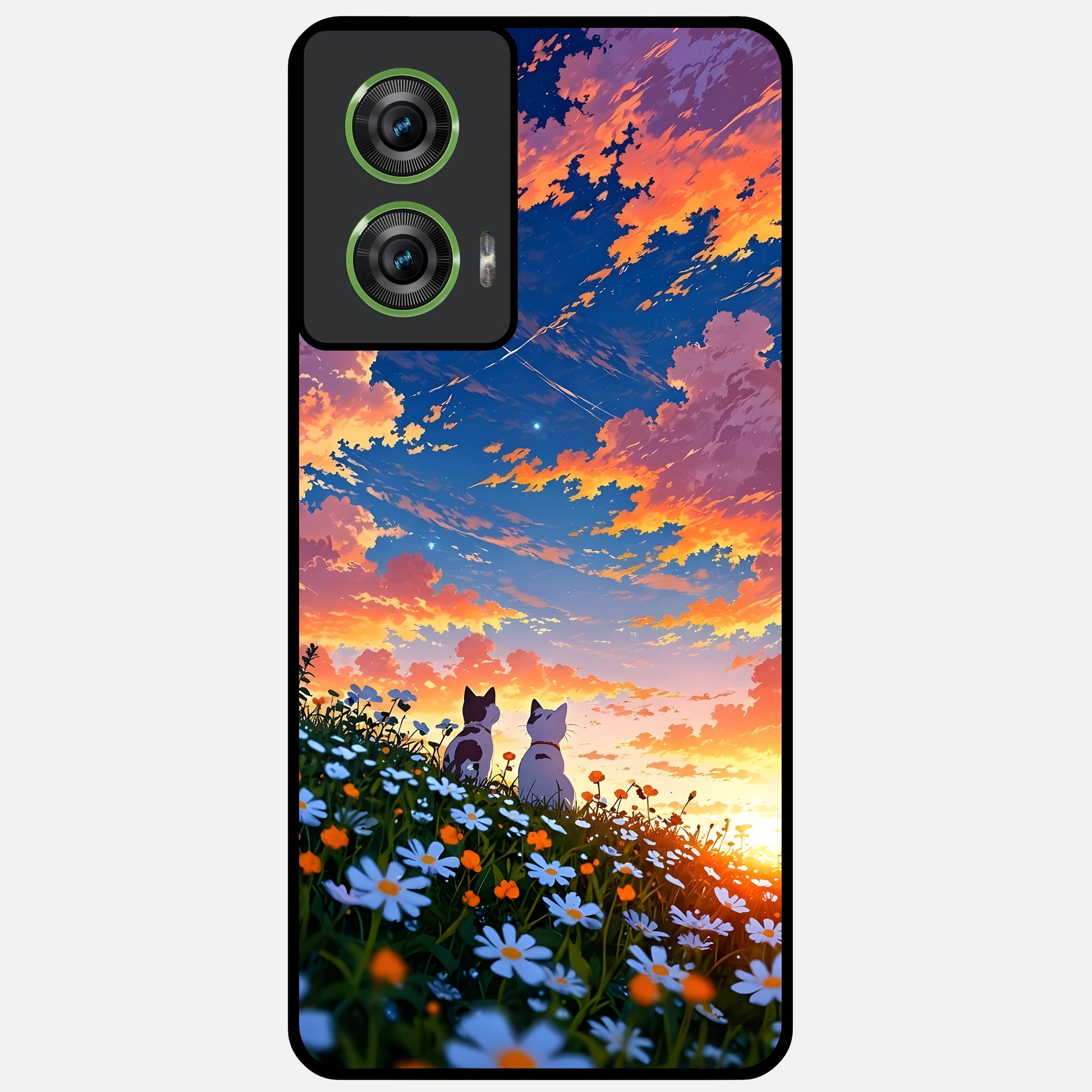  Two Cats Friends Glass Case For Moto Edge 50 Fusion back cover – full design glossy printed glass finish