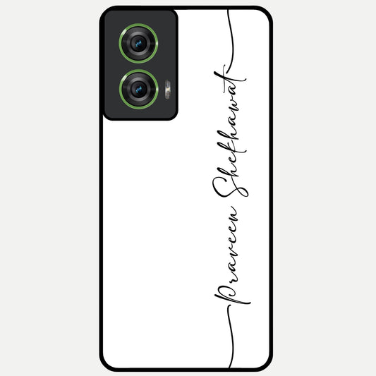  White Tune Custom Name Glass Case For Moto Edge 50 Fusion back cover – personalized glossy printed glass finish