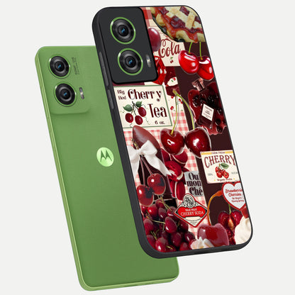  Aesthetic Cherry Tea phone case For Moto Edge 50 Fusion showing premium glass back cover with detailed artwork