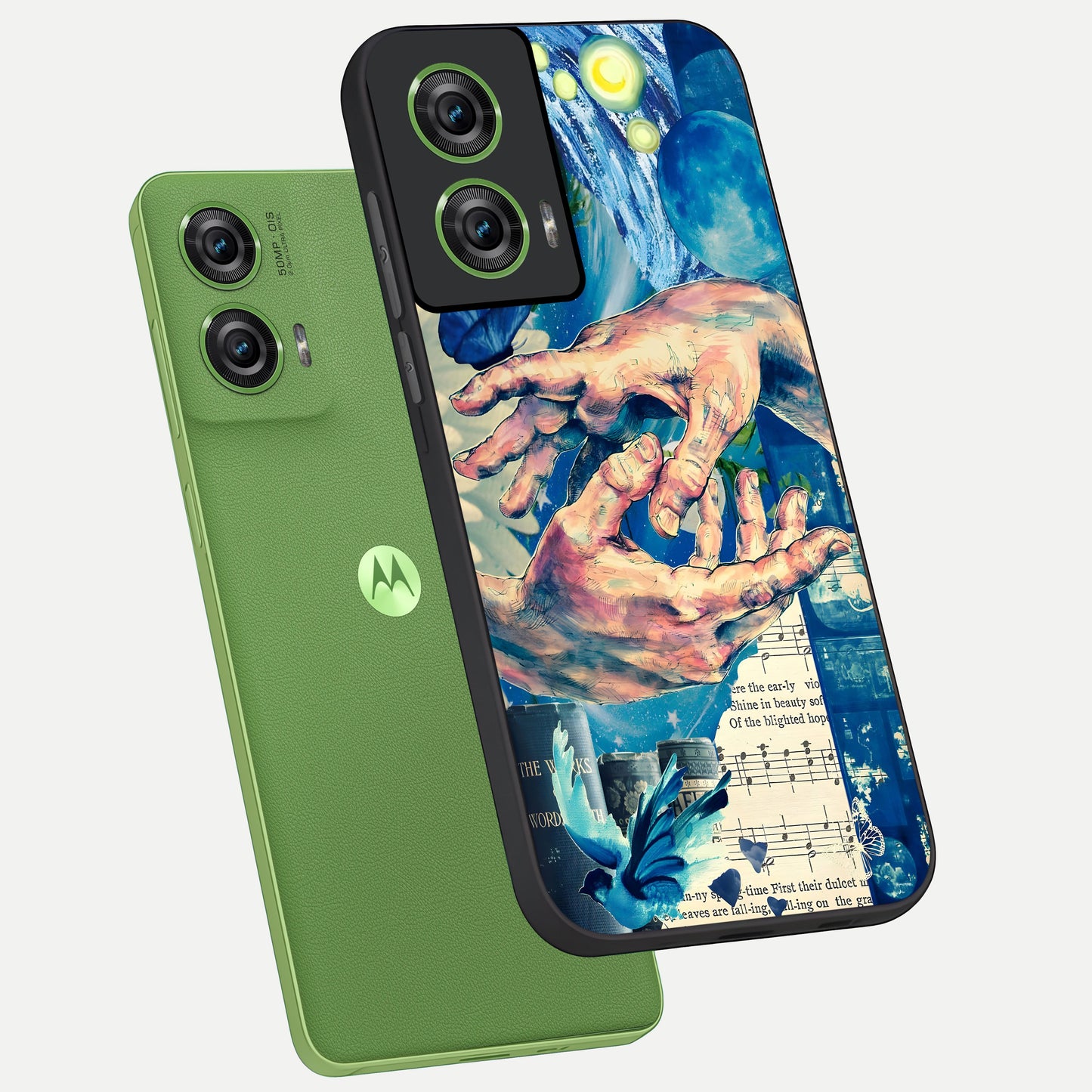  Aesthetic Divider phone case For Moto Edge 50 Fusion showing premium glass back cover with detailed artwork