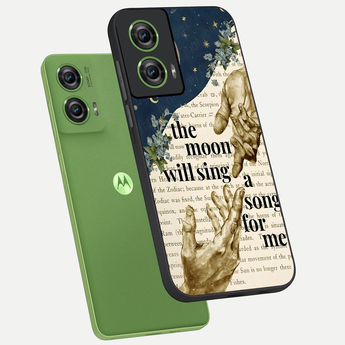  Aesthetic Divine phone case For Moto Edge 50 Fusion showing premium glass back cover with detailed artwork