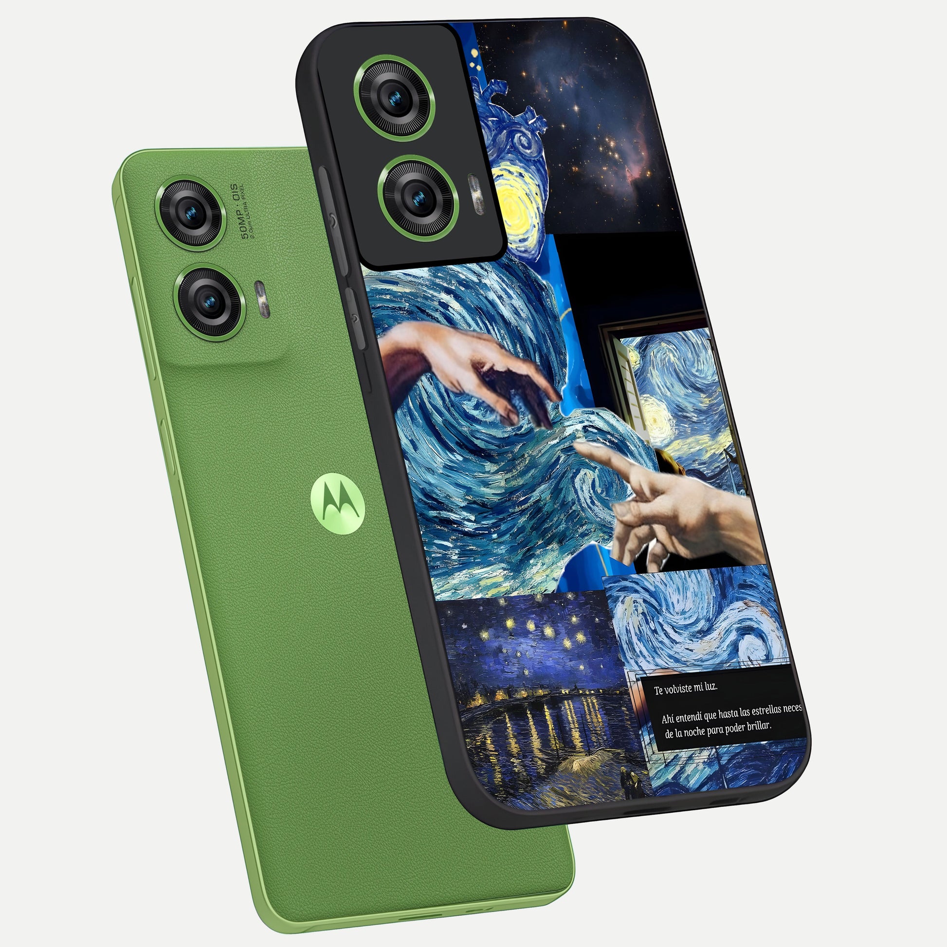  Aesthetic Vando Hands phone case For Moto Edge 50 Fusion showing premium glass back cover with detailed artwork