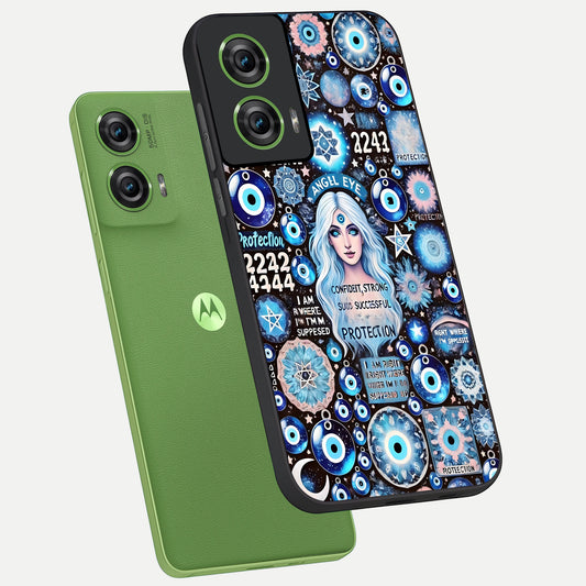  Angel Aura Shield phone case For Moto Edge 50 Fusion showing premium glass back cover with detailed artwork