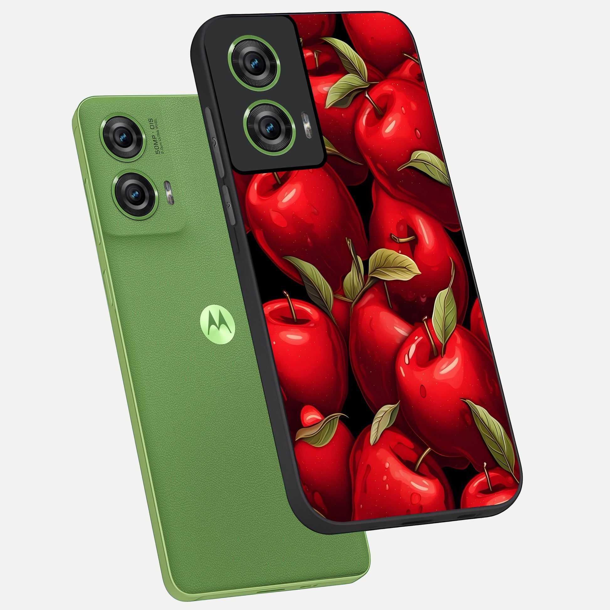  Apple Pattern phone case For Moto Edge 50 Fusion showing premium glass back cover with detailed artwork