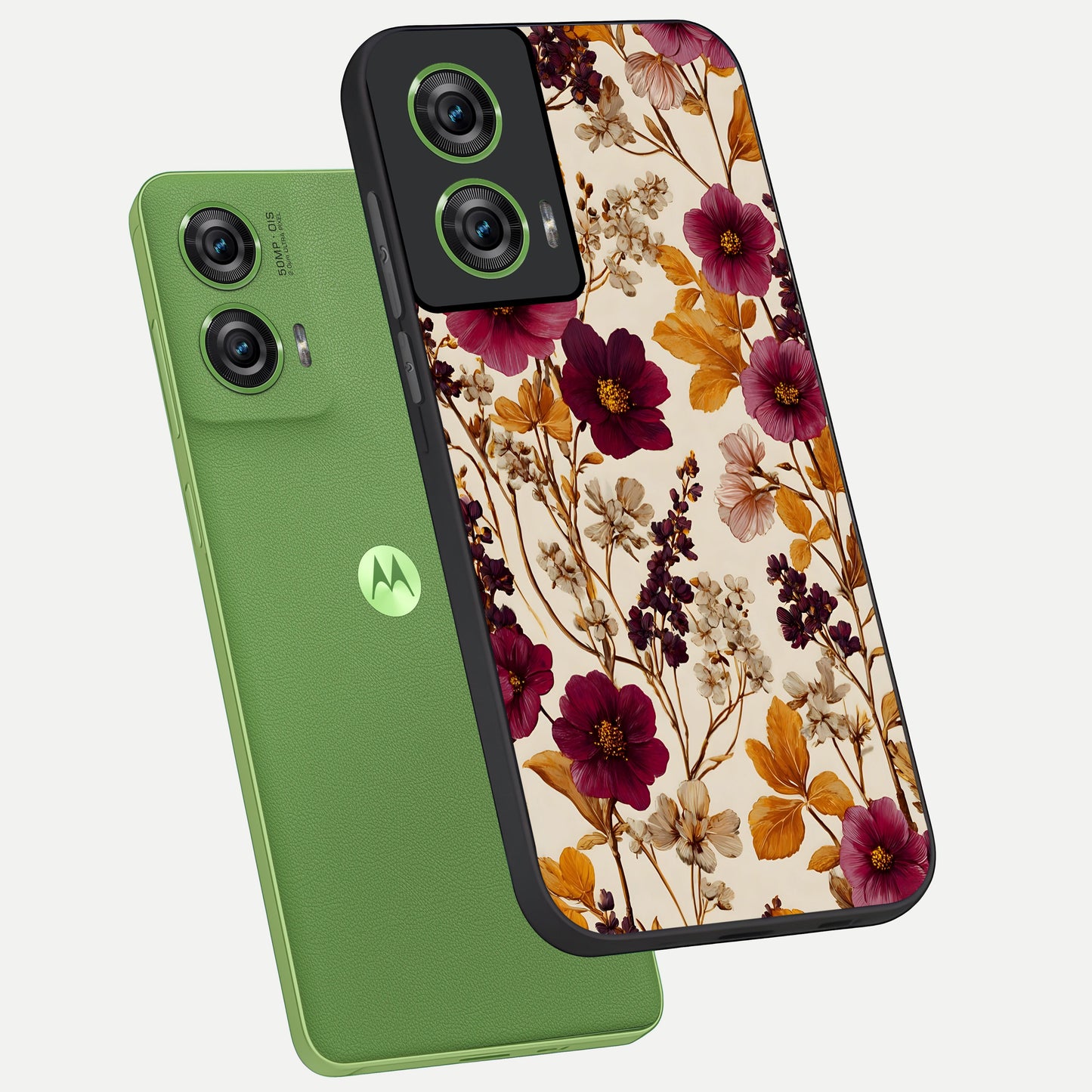  Autumn Wine Bloom phone case For Moto Edge 50 Fusion showing premium glass back cover with detailed artwork