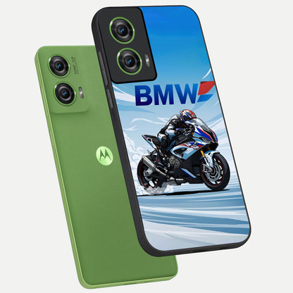  BMW Power Drift phone case For Moto Edge 50 Fusion showing premium glass back cover with detailed artwork