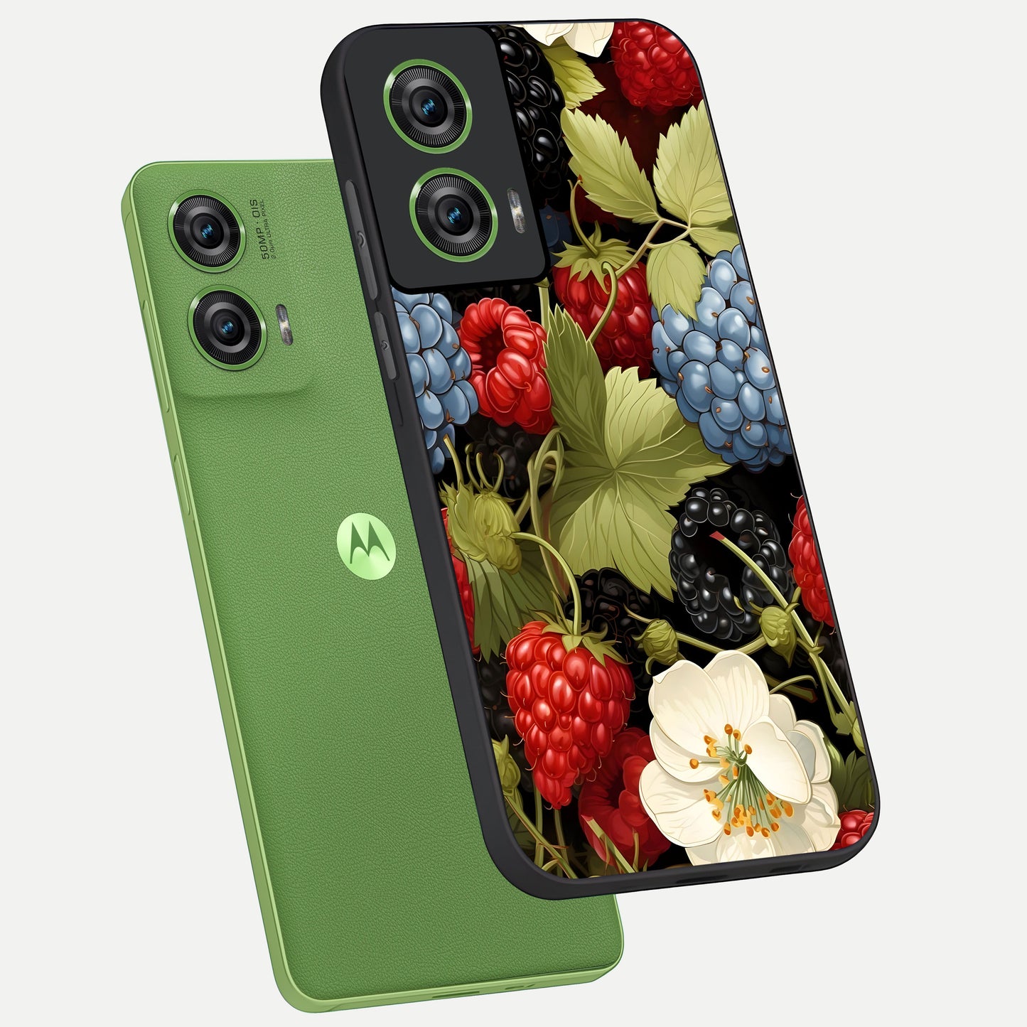  Berry Bloom Charm phone case For Moto Edge 50 Fusion showing premium glass back cover with detailed artwork