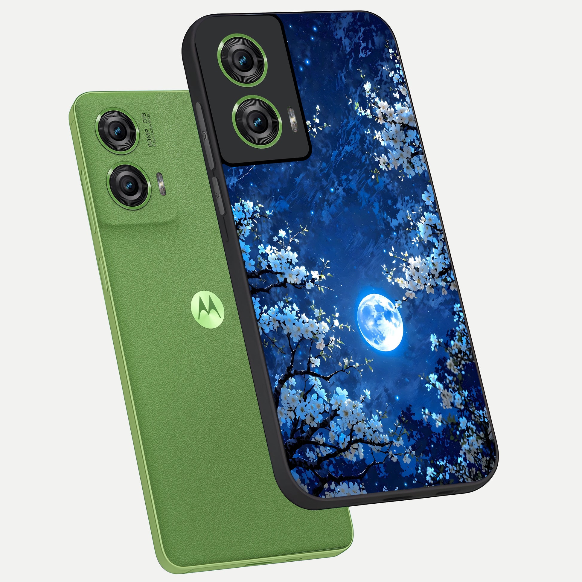  Blossom Moonlight Sky phone case For Moto Edge 50 Fusion showing premium glass back cover with detailed artwork