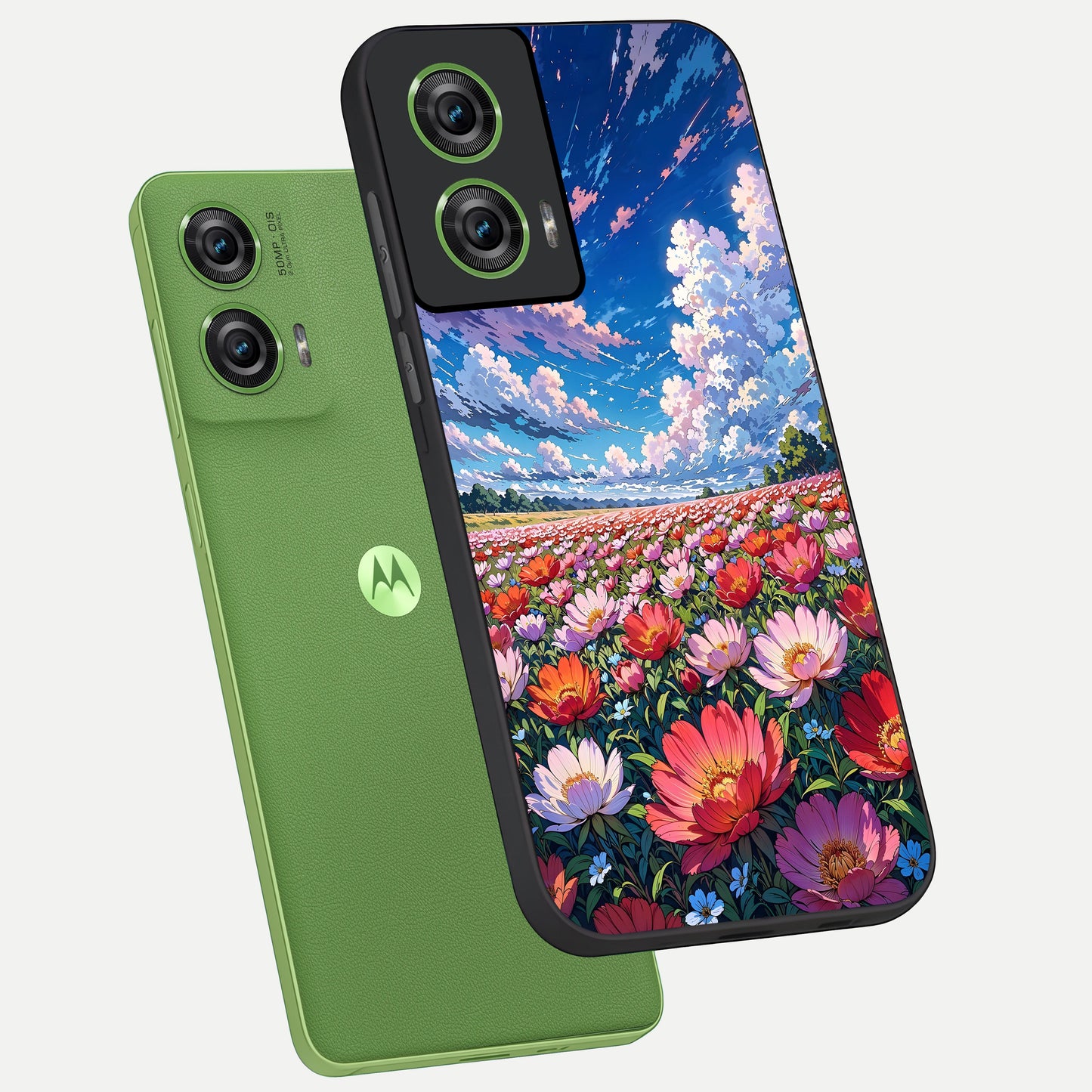  Blossom Sky Field phone case For Moto Edge 50 Fusion showing premium glass back cover with detailed artwork