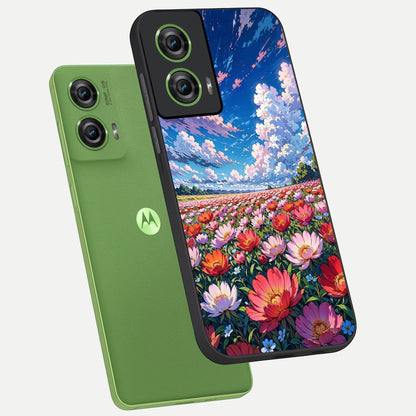  Blossom Sky Field phone case For Moto Edge 50 Fusion showing premium glass back cover with detailed artwork