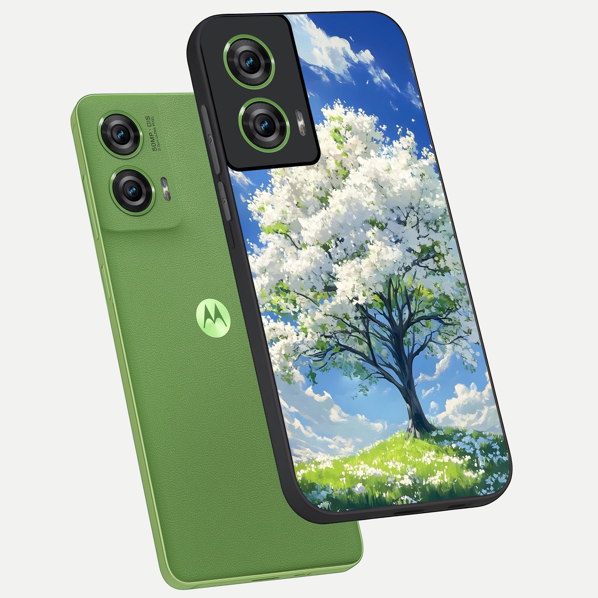  Blossom Sky Serenity phone case For Moto Edge 50 Fusion showing premium glass back cover with detailed artwork
