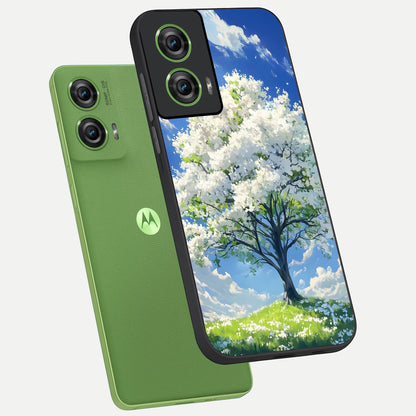  Blossom Sky Serenity phone case For Moto Edge 50 Fusion showing premium glass back cover with detailed artwork
